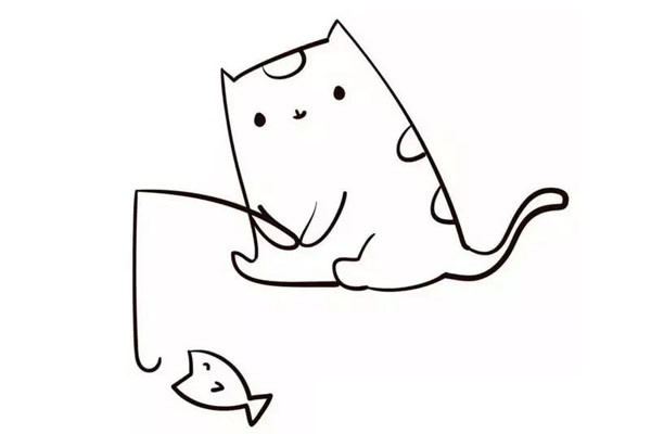 正在钓鱼的小猫咪简笔画步骤