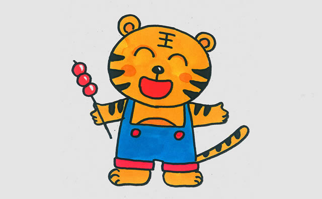 拿着糖葫芦的卡通老虎简笔画