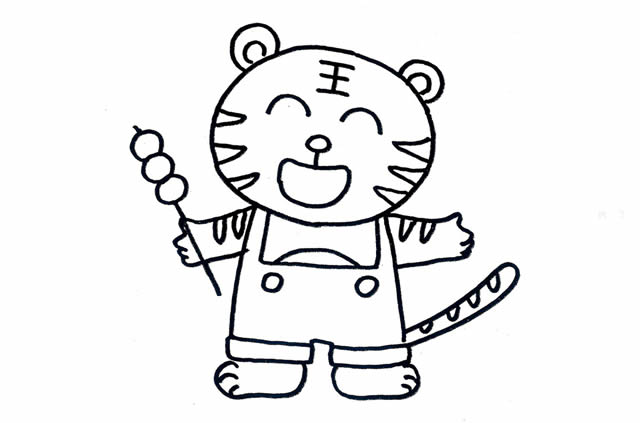 拿着糖葫芦的卡通老虎简笔画