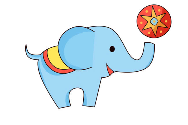 大象顶皮球简笔画带涂色