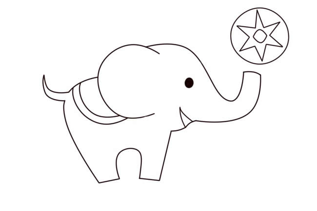 大象顶皮球简笔画带涂色