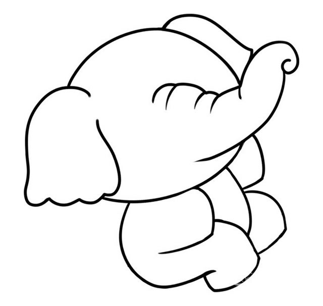 坐在树桩上玩耍的大象简笔画步骤