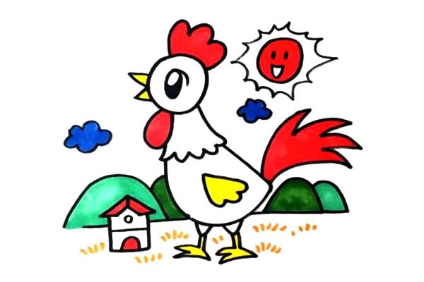 大公鸡怎么画 涂色的大公鸡简笔画
