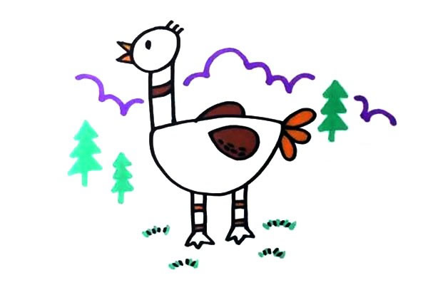 儿童学画卡通鸵鸟简笔画涂色