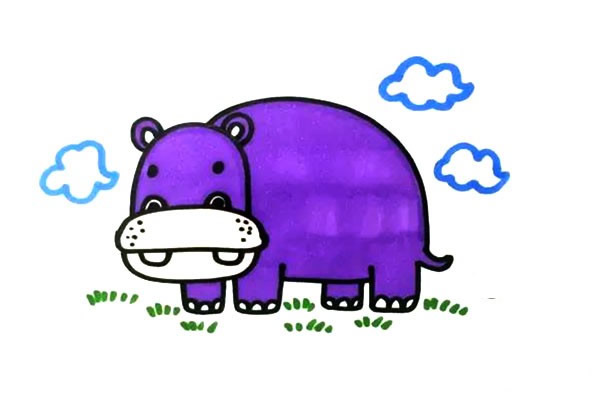 草地上的河马简笔画步骤