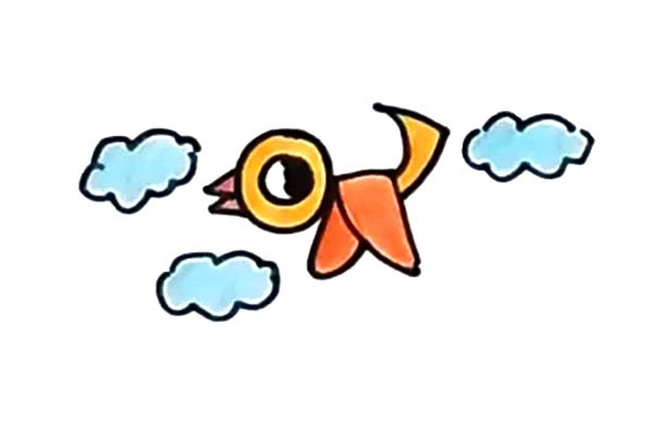 白云中飞翔的小鸟简笔画
