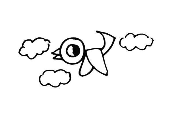 白云中飞翔的小鸟简笔画