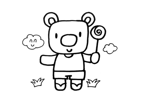 拿着棒棒糖的卡通小熊简笔画 拿着棒棒糖的卡通小熊简笔画