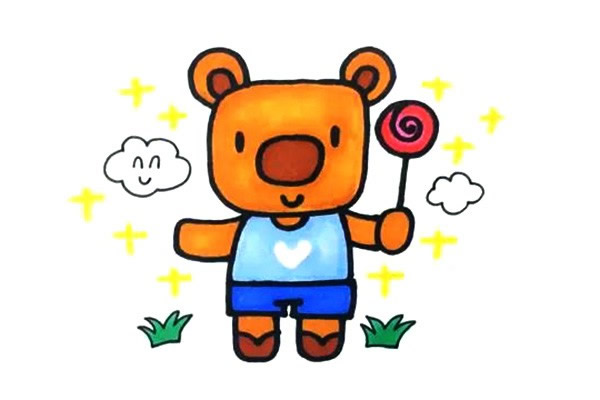 拿着棒棒糖的卡通小熊简笔画 拿着棒棒糖的卡通小熊简笔画