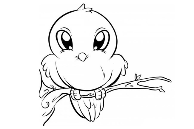 树枝上萌萌哒小鸟简笔画