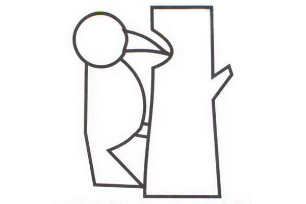 正在啄木头的啄木鸟简笔画