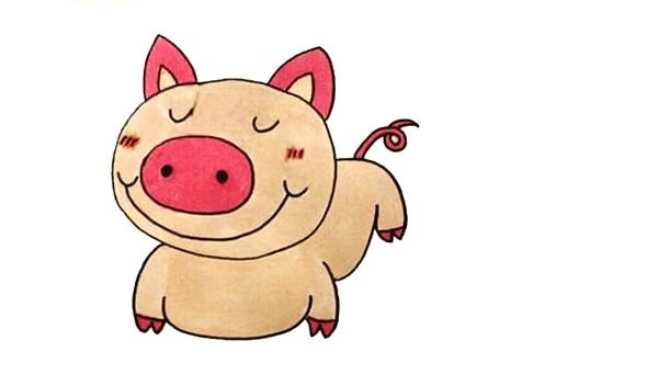 开心小猪简笔画步骤