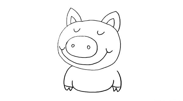 开心小猪简笔画步骤