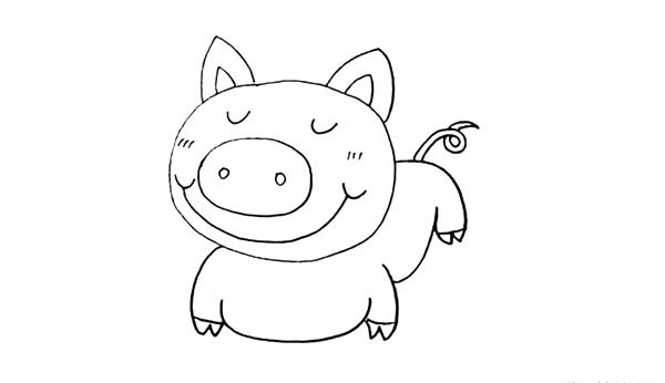 开心小猪简笔画步骤