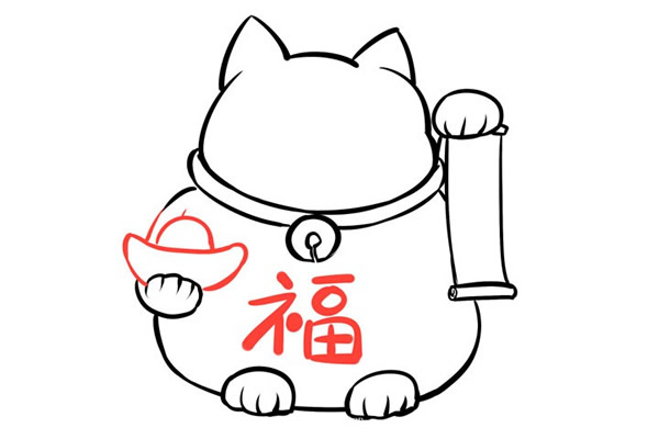 招财猫简笔画步骤教程