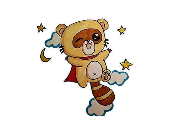 夜空中的小浣熊简笔画步骤 夜空中的小浣熊简笔画步骤