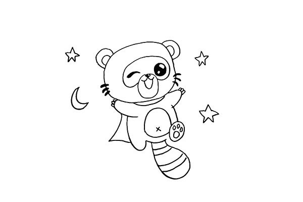 夜空中的小浣熊简笔画步骤 夜空中的小浣熊简笔画步骤