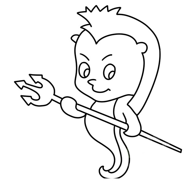 拿着钢叉的卡通海马简笔画