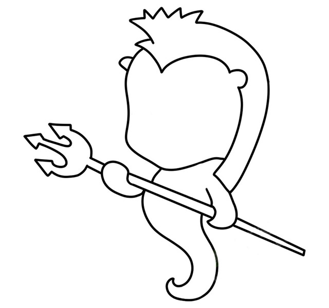 拿着钢叉的卡通海马简笔画