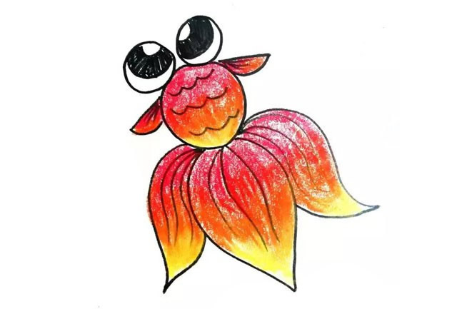 色彩鲜艳的大眼金鱼简笔画