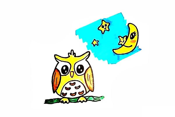 月光下的猫头鹰简笔画步骤 月光下的猫头鹰简笔画步骤