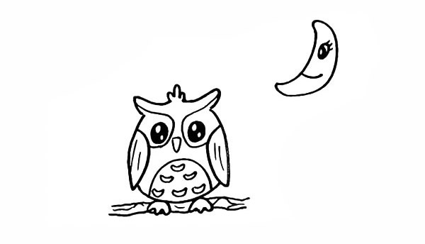 月光下的猫头鹰简笔画步骤 月光下的猫头鹰简笔画步骤