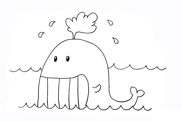 大海边的卡通鲸鱼简笔画