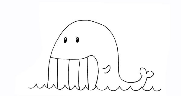 大海边的卡通鲸鱼简笔画