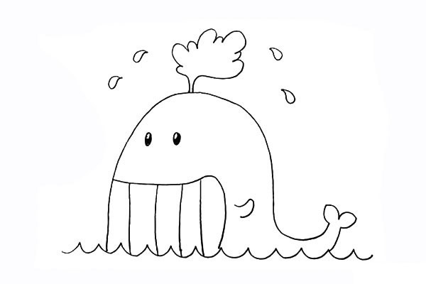 大海边的卡通鲸鱼简笔画