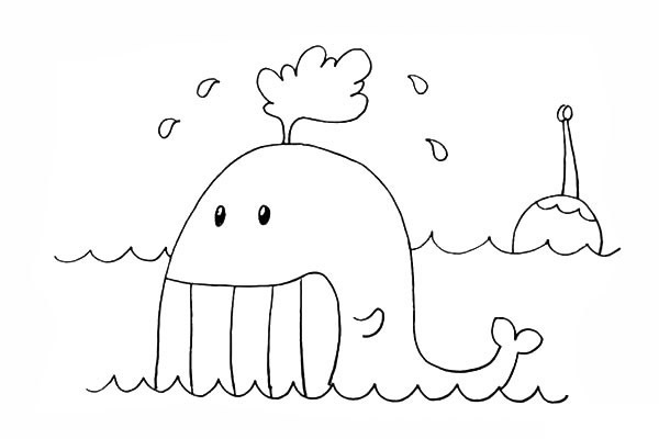 大海边的卡通鲸鱼简笔画