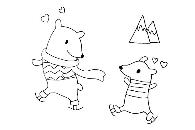 两只北极熊卡通简笔画