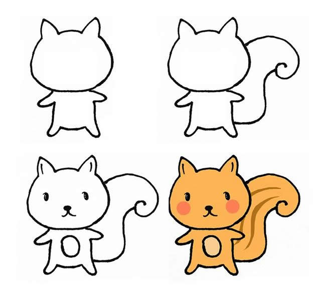 4组可爱的松鼠简笔画