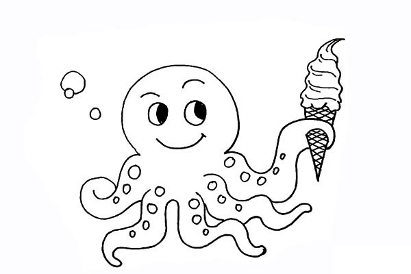 拿着冰激凌的章鱼简笔画