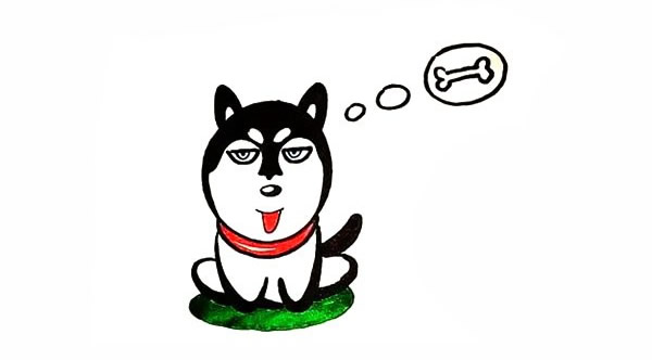 想吃骨头的哈士奇简笔画