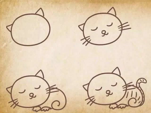 五种小猫咪简笔画教程