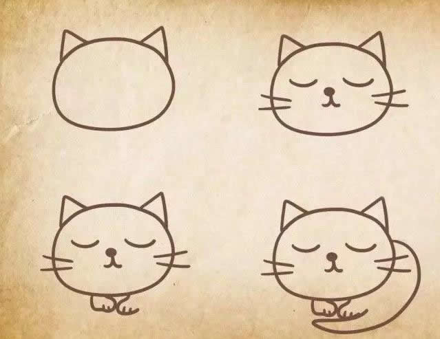 五种小猫咪简笔画教程