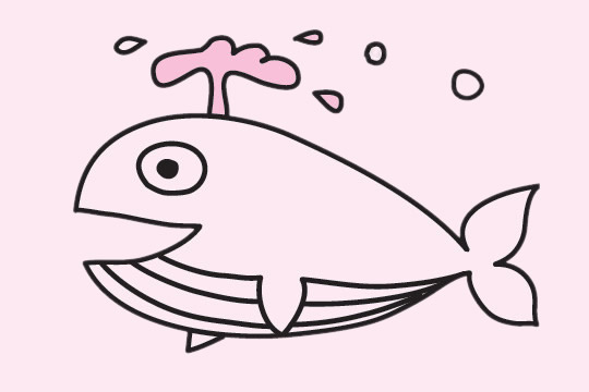 喷水的卡通蓝鲸简笔画