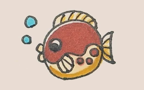 涂色的河豚简笔画教程