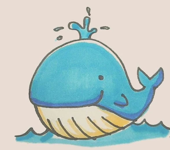 涂色的鲸鱼简笔画教程