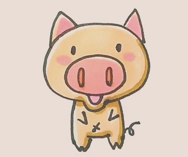 涂色的卡通小猪简笔画教程