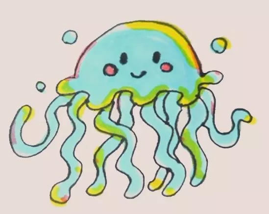 彩色的卡通水母简笔画教程 彩色的卡通水母简笔画教程