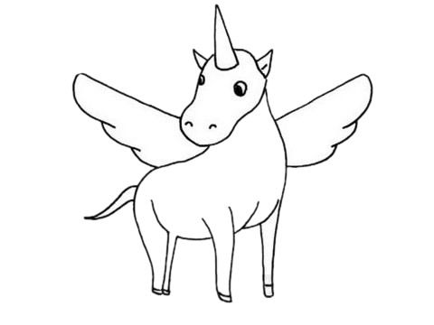 张开翅膀的独角兽简笔画