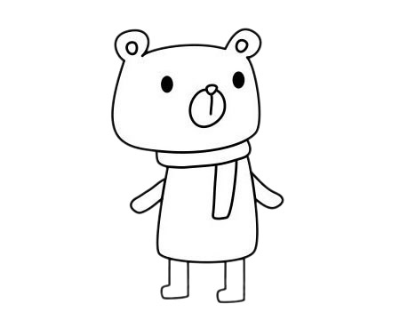 戴着围脖的卡通小熊简笔画