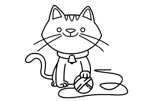 玩毛线球的小猫简笔画步骤
