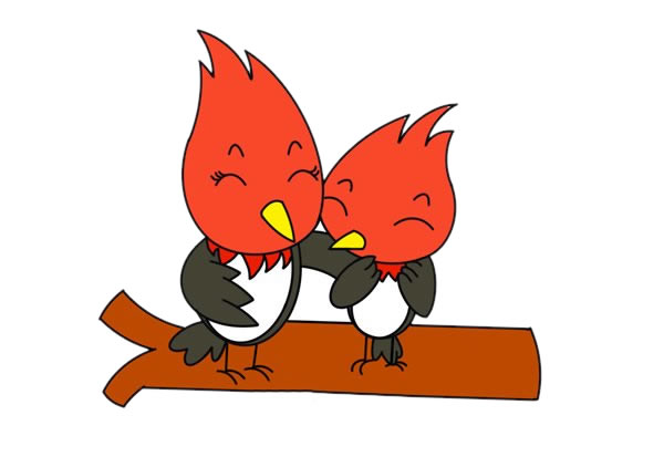 一对卡通啄木鸟简笔画