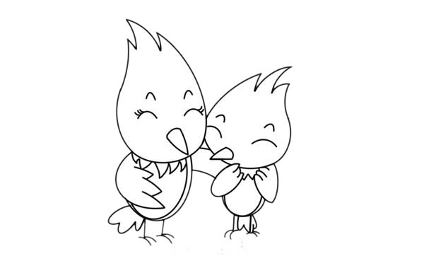 一对卡通啄木鸟简笔画