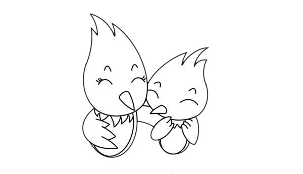 一对卡通啄木鸟简笔画