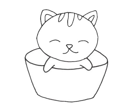 坐在桶里的猫咪简笔画