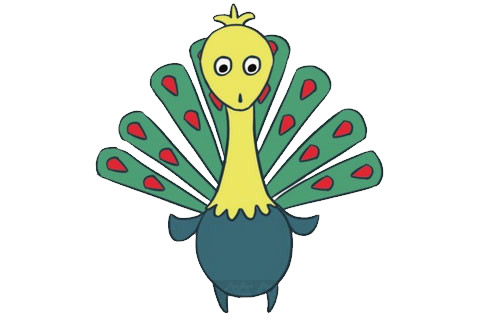 美丽漂亮的卡通孔雀简笔画