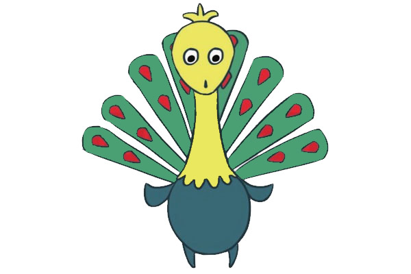 美丽漂亮的卡通孔雀简笔画